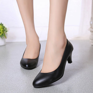 leather Low Heels Women Professional  Shallow Mouth Work Shoes