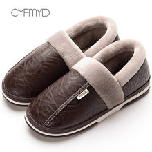Load image into Gallery viewer, Men slippers leather winter warm house slippers waterproof 2020