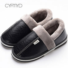 Load image into Gallery viewer, Men slippers leather winter warm house slippers waterproof 2020