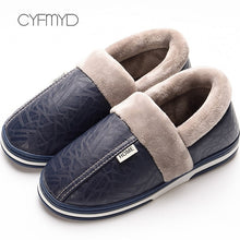 Load image into Gallery viewer, Men slippers leather winter warm house slippers waterproof 2020