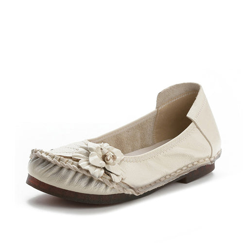 2020 Genuine Leather Flats  Ladies Hand-Sewn Leather Women Shoes