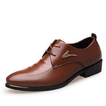 Load image into Gallery viewer, Men&#39;s business leather lacing shoes with pointed toes and low tops fish