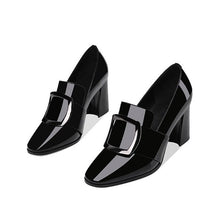 Load image into Gallery viewer, Leather Shoes Female 2020 Spring Thick With Square Head Deep Mouth