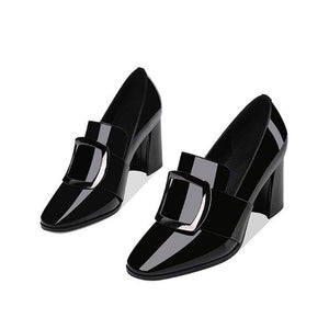 Leather Shoes Female 2020 Spring Thick With Square Head Deep Mouth