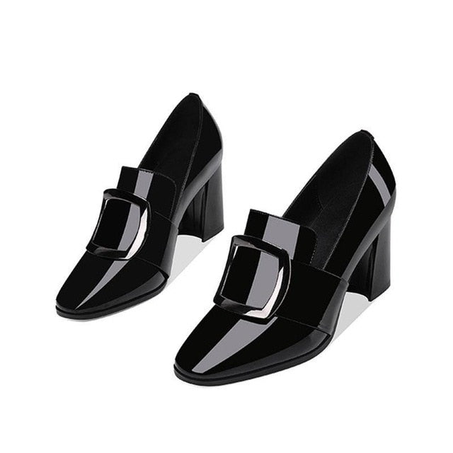 Leather Shoes Female 2020 Spring Thick With Square Head Deep Mouth