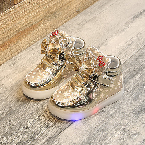 Casual Shoes LED Light-emitting Pink Gold Color Slip-proof Bottom Toddler