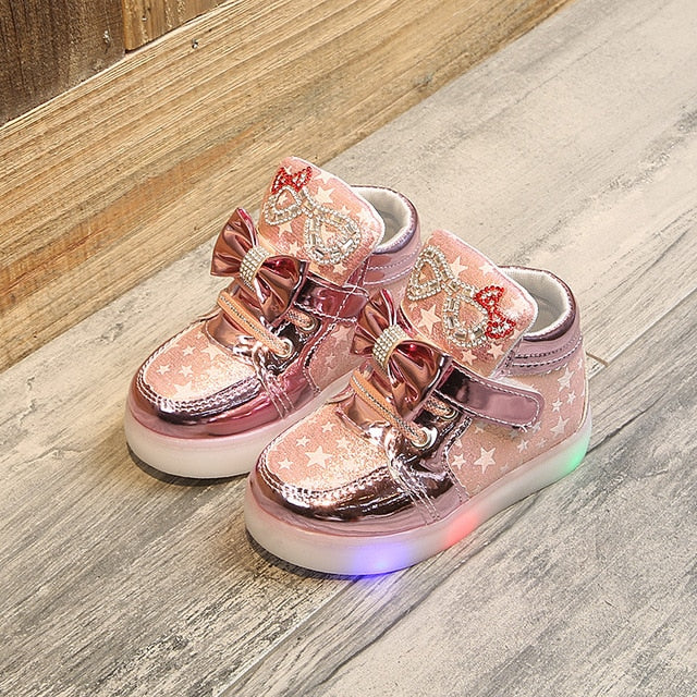 Casual Shoes LED Light-emitting Pink Gold Color Slip-proof Bottom Toddler