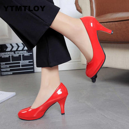 2020 The New Women Pumps Leather High Heels Wedding Plus Size 34-42