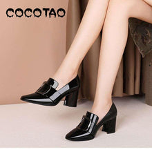 Load image into Gallery viewer, Leather Shoes Female 2020 Spring Thick With Square Head Deep Mouth