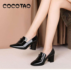 Leather Shoes Female 2020 Spring Thick With Square Head Deep Mouth