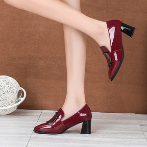 Leather Shoes Female 2020 Spring Thick With Square Head Deep Mouth