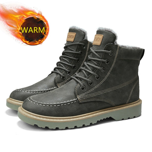 AODLEE Men Boots Plush Warm Fashion Leather Shoes botas
