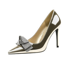 Load image into Gallery viewer, woman wedding slip on pumps luxury high heels  fashion crystal bow shallow