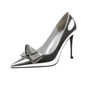woman wedding slip on pumps luxury high heels  fashion crystal bow shallow