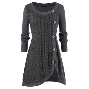 Winter Solid Buttons Tunic Sweater Women 2020