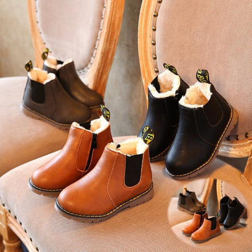 2020 New Autumn Children Leather Warm Kids Snow Girls Boys Rubber Boots Fashion Sneakers