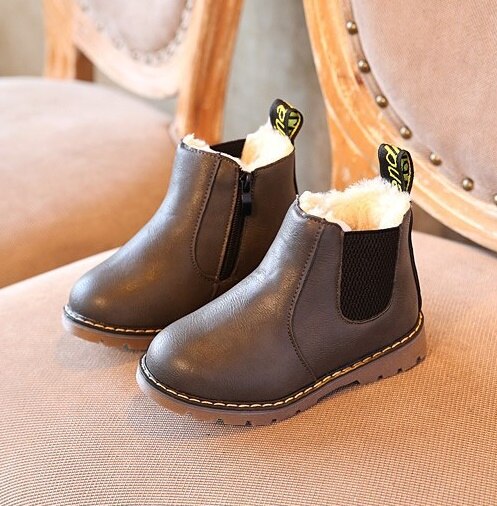 2020 New Autumn Children Leather Warm Kids Snow Girls Boys Rubber Boots Fashion Sneakers