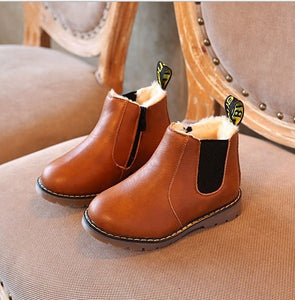 2020 New Autumn Children Leather Warm Kids Snow Girls Boys Rubber Boots Fashion Sneakers