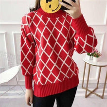 Load image into Gallery viewer, Women Lantern Sleeve Turtleneck Plaid Knitted Pullover Sweater Ladies Korean 2020