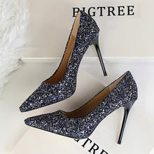 Load image into Gallery viewer, high heels wedding Bling woman pumps red gold silver stiletto