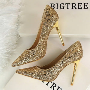 high heels wedding Bling woman pumps red gold silver stiletto