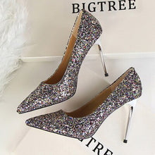 Load image into Gallery viewer, high heels wedding Bling woman pumps red gold silver stiletto
