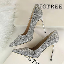 Load image into Gallery viewer, high heels wedding Bling woman pumps red gold silver stiletto