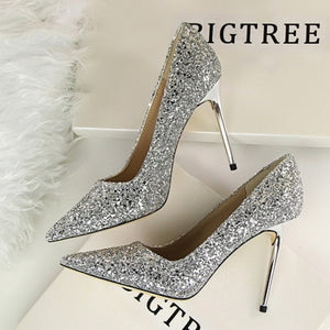 high heels wedding Bling woman pumps red gold silver stiletto