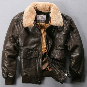 Avirex Fly Jacket Fur Collar Genuine Leather Jacket Men Black Brown Sheepskin