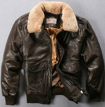 Load image into Gallery viewer, Avirex Fly Jacket Fur Collar Genuine Leather Jacket Men Black Brown Sheepskin