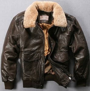 Avirex Fly Jacket Fur Collar Genuine Leather Jacket Men Black Brown Sheepskin
