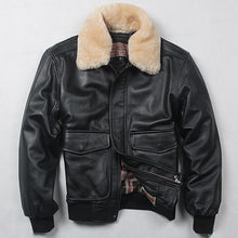 Load image into Gallery viewer, Avirex Fly Jacket Fur Collar Genuine Leather Jacket Men Black Brown Sheepskin