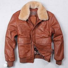 Load image into Gallery viewer, Avirex Fly Jacket Fur Collar Genuine Leather Jacket Men Black Brown Sheepskin