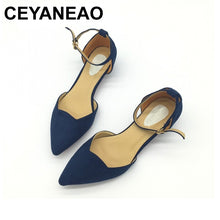 Load image into Gallery viewer, CEYANEAO Women Buckle Strap Low Heels Pumps Pointed Toe Heels Shoes