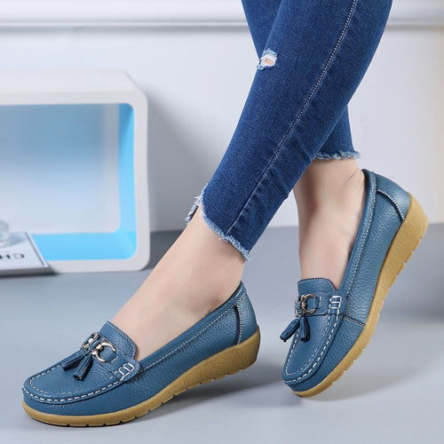 Boat sneakers genuine leather casual shoes round toe  ladies flat