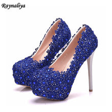 Load image into Gallery viewer, Fashion Blue Pearl High Heel Wedding  Lady Shoes