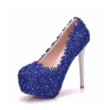 Load image into Gallery viewer, Fashion Blue Pearl High Heel Wedding  Lady Shoes