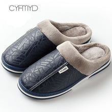 Load image into Gallery viewer, Men slippers leather winter warm house slippers waterproof 2020