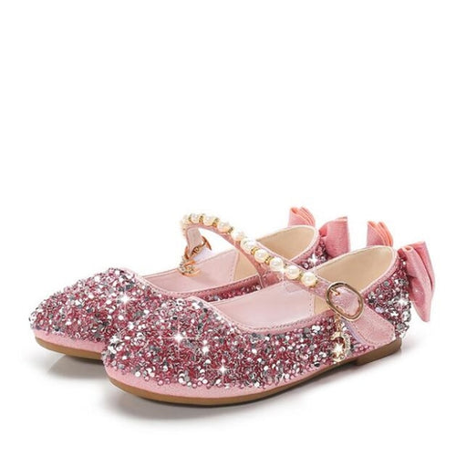 New 2019 Spring Fashion children Flats Sequin bow knot Leather shoes Sweet Girls Princess shoes School show shoe 03K