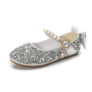 New 2019 Spring Fashion children Flats Sequin bow knot Leather shoes Sweet Girls Princess shoes School show shoe 03K